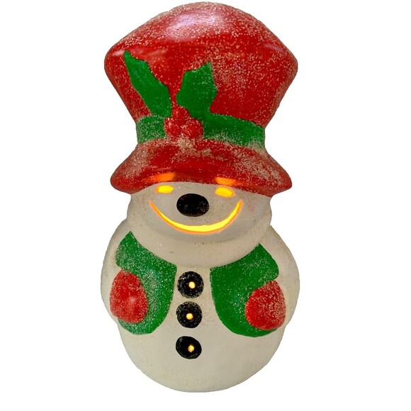 RARE Vintage Light Up Ceramic Snowman 13” Christmas Holiday Decor MINT - Picture 4 of 10